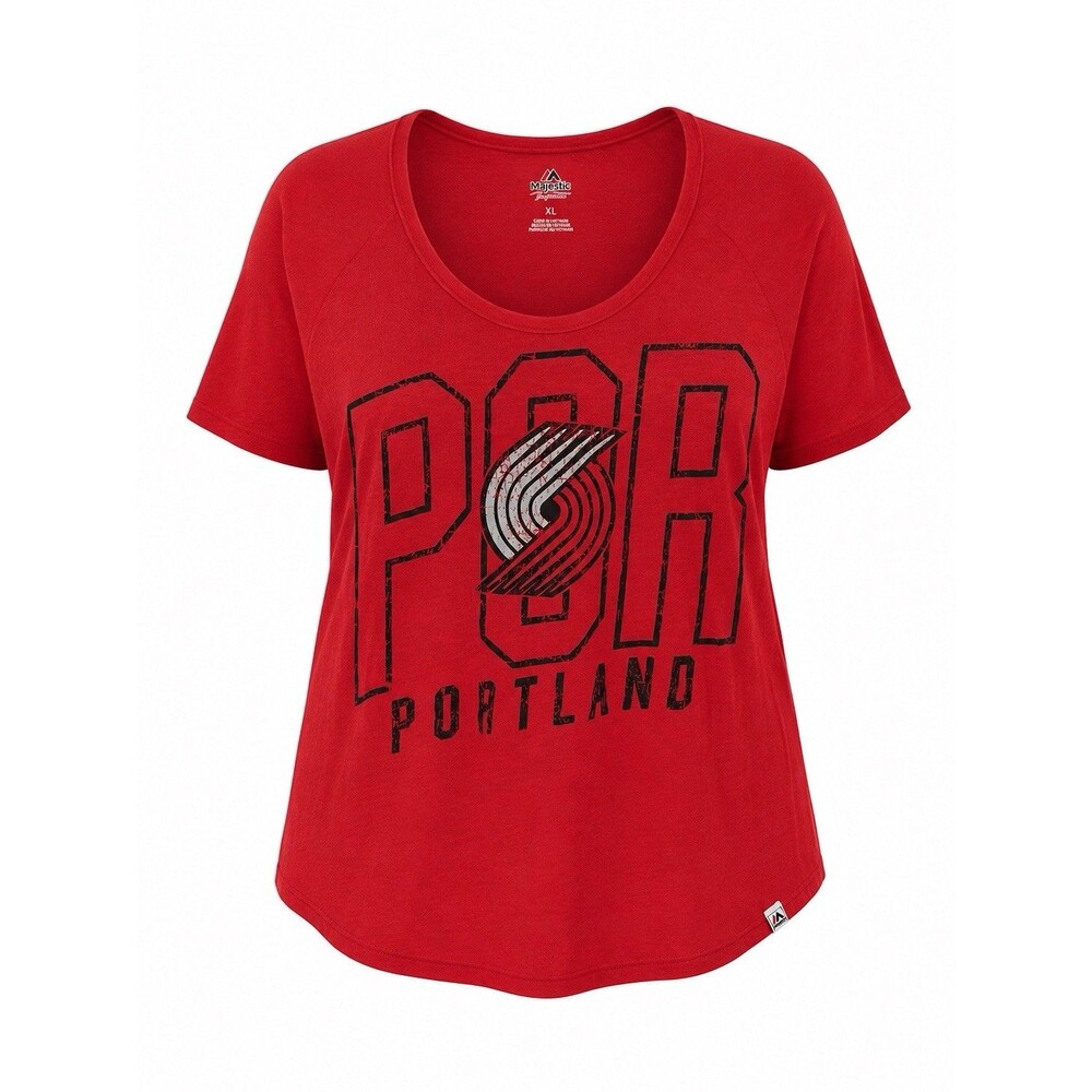 Majestic Portland Trail Blazers Womens XL Red Scoop Neck Graphic T Shirt NBA Tee
